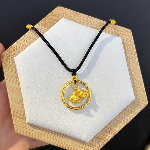 GRAYCEWODY Old Phoenix 999 gold lily of the valley flower pendant for women new simple plain circle peace buckle woven black rope clavicle necklace gold lily of the valley flower pendant for women new simple plain circle