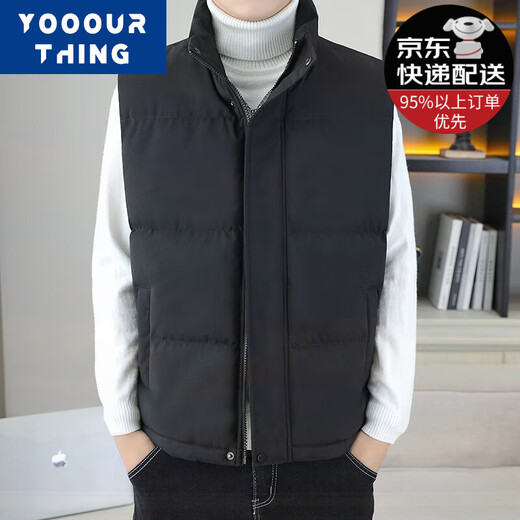 YOOOURTHING棉马甲男女秋冬季加厚保暖背心男修身立领潮流无袖坎肩外套 黑色 XL (建议110-135斤)
