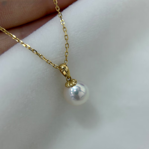 Moqianxue Pearl Pendant Seawater Akoya Melon Seed Buckle 18k Gold Perfect Round Strong Bright Versatile Exquisite Silver 8.5-9mm