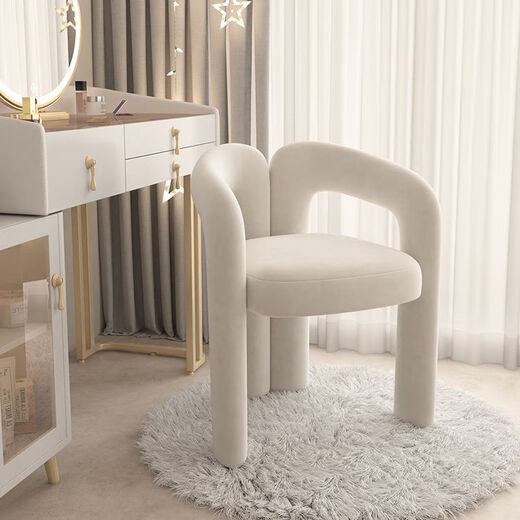 Qiuban internet celebrity makeup stool girls bedroom light luxury high-end cloakroom dressing table manicure backrest designer horn chair internet celebrity chair beige - velvet