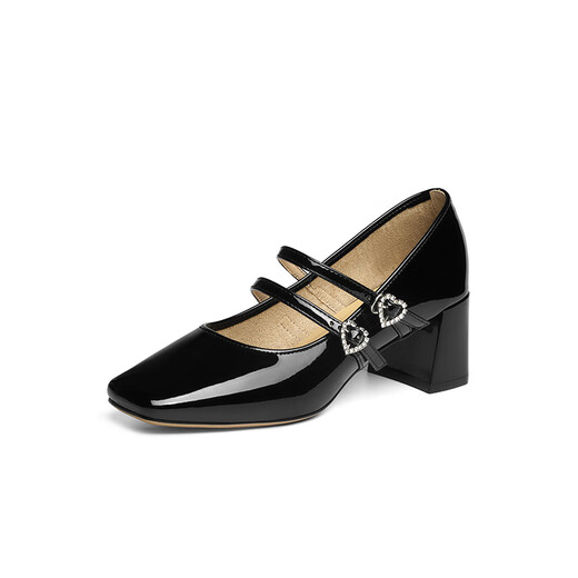 Rote Drachenfly High Heel Red Mary Jane Schuhe 2025 Neue dicke Ferse Frauenschuhe Hochzeitsschuhe französische Temperament kleine Lederschuhe WTB15281 Black 36