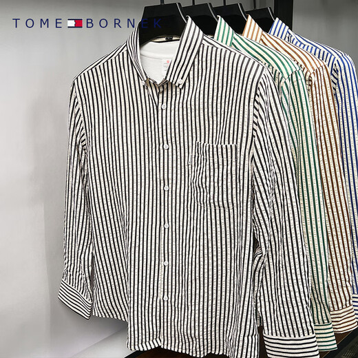 Tommy Kelly American Tomm Brand Spring und Herbst New Herren Long Sleeve Shirt Anti-Falten-freie Streifenhemd Jacke C719 Black M 165/Vorgeschlagen 90-115jin [Jin ist 0,5 kg]