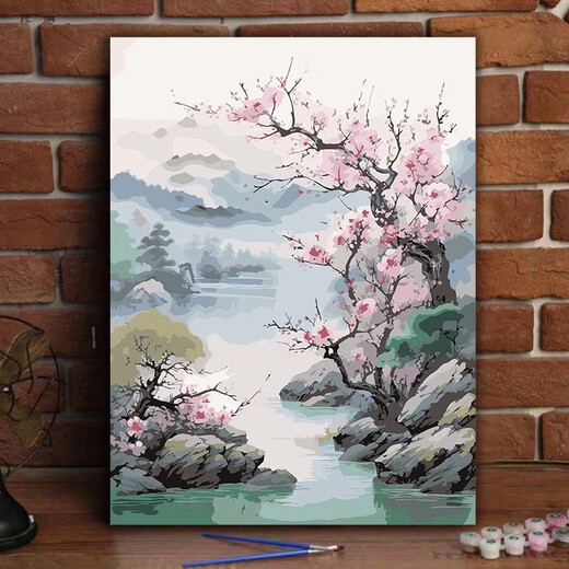 中国风山水数字油画diy填色日落晚霞风景客厅餐厅手工装饰画 YF-829  高山耸立 60*75cm笔+颜料+内框