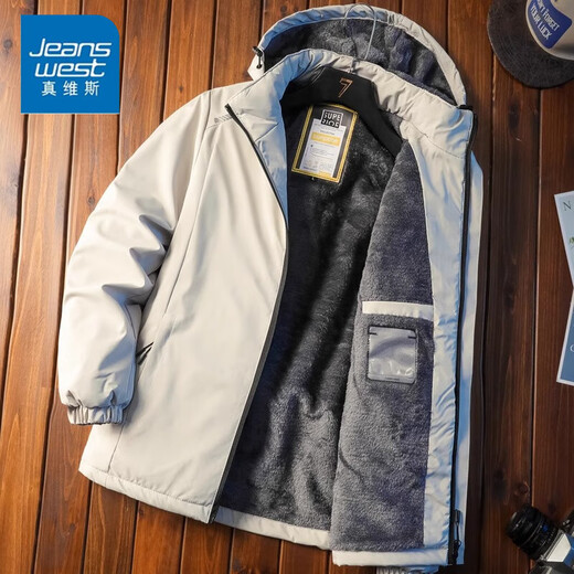 Jeanswest Wang Yibo befürwortet eine Samt-Angriffs-Baumwolljacke für Männer im Winter, einen neuen, verdickten, warmen Federsamt-Baumwollmantel, Khaki-Samt, verdickt, XL