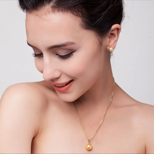 Two snow Nanyang mother-of-pearl gold pearl necklace 925 silver single pearl pendant necklace perfect round gift for girlfriend 16mm-17mm gold