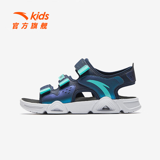 ANTA children's sandals, men's and women's shoes, 2025 summer new summer Velcro Lingbo open toe arch beach shoes for boys, new ink blue/fluorescent aqua-9 35, shoe inner length 22cm