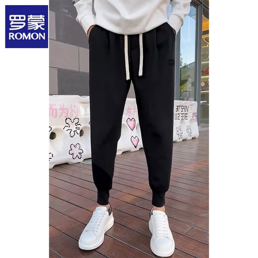 Romon 2025 Spring New Tend Capital Capas casual para hombres Pantalones deportivos de moda versátiles para pantalones de harén jóvenes negros 28