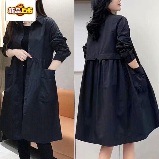 Chujing Casual Temperament Mid-Length Windbreaker Women's 2025 New Korean Style Loose Fashionable Western Style Versatile Thin Jacket + Black + New Spring and Autumn Windbreaker M Recommended Weight 95-120 Jin Jin is equal to 0.5 kg