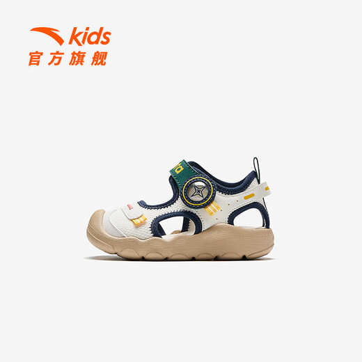 ANTA children's sandals, men's and women's shoes, 2026 summer new breathable Velcro octopus toe and foot protection beach shoes, men's ivory white/new ink blue-5 20