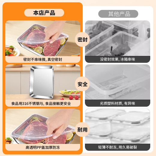 Youmiyoupin stainless steel crisper food grade covered square plate refrigerator storage box plate picnic box dumpling square box rectangular