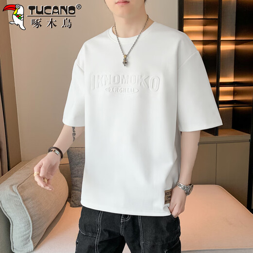 Woodpecker (TUCANO) short-sleeved T-shirt men's round neck spring and summer base shirt men's breathable casual loose clothes men's clothing white XL
