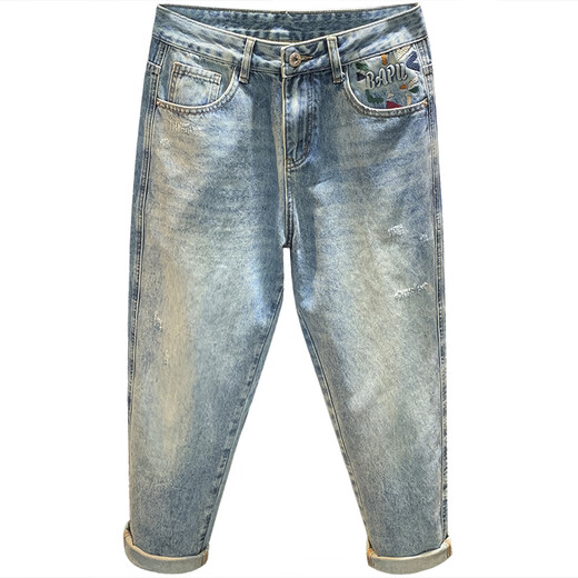 Qianji (Qianji) Hochwertige Herren Jeans American Casual Modemarke Loose Slim Harem Hosen mittel-taistisch, hübsches Männerhosen Blau [HJ16055] 30 Geeignet für Gewicht 122-130jin
