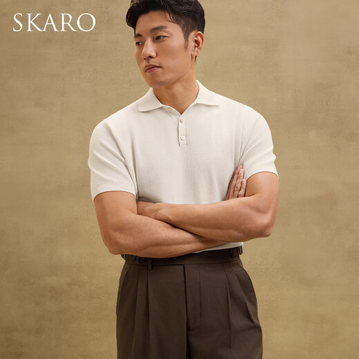 Skaro [Soft y elástico] Camisa de polo de manga corta de punto blanco Camiseta de solapa informal de verano 2025 Summer Camiseta Off-White Skp831 s (= Tamaño de la camisa 39)