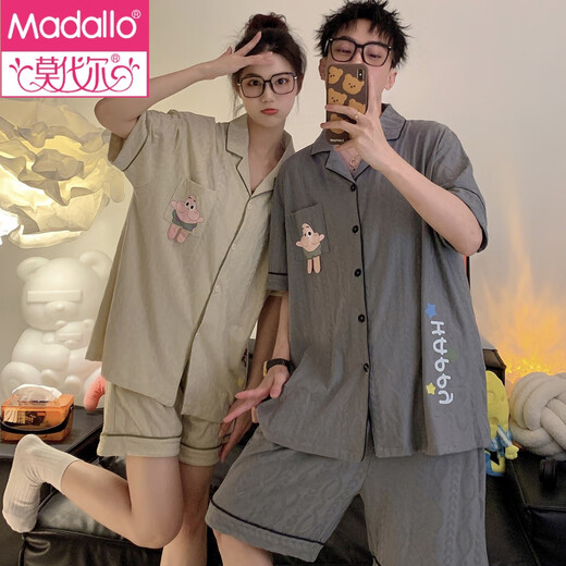 莫代尔简约情侣睡衣女夏季纯棉短袖短裤家居服派大星男士夏天薄款套装 687#派大星 L 女 (建议105-125斤)