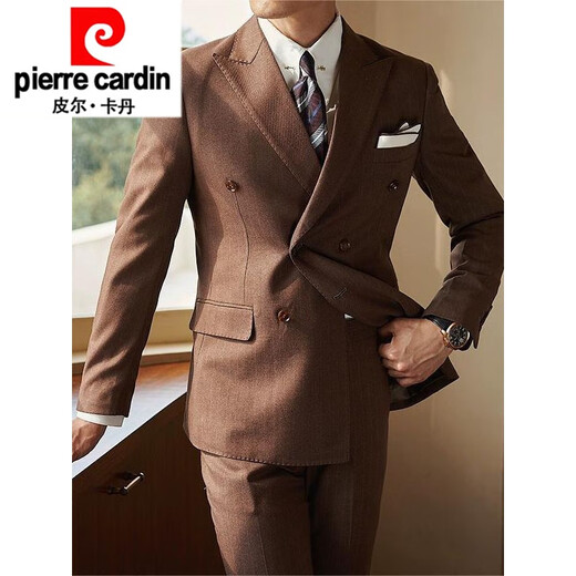 Pierre Cardin 25th new autumn and winter new suit casual pants Korean style casual pants men's striped double-breasted suit dress coffee 52