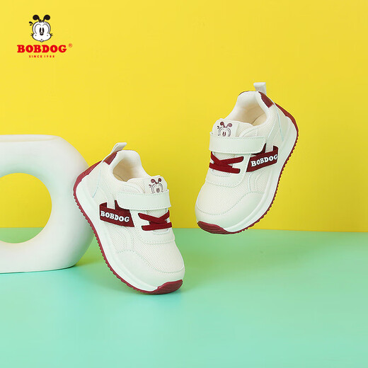 BOBDOG baby boy shoes autumn and winter soft-soled children's plus velvet cotton shoes toddler shoes 2 children's sports shoes 4-6 years old rice wine red breathable double mesh BBB560 18 shoe inner length 13.2cm