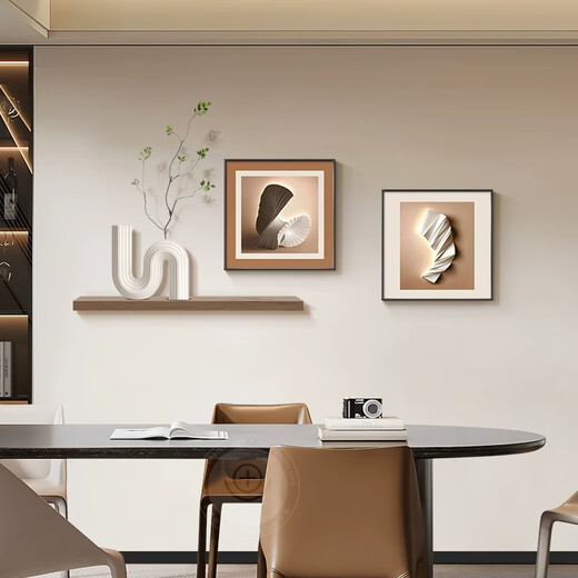 Lampkeeper Living Room Decorative Painting Geometric Abstract Light Luxury High-Quality Sofa Background Wall Hanging Painting 2025 New Restaurant Mural Type A-Abstract Art 120*49 (UV Carved)/60*60/60*60 Aluminum Alloy Black Frame