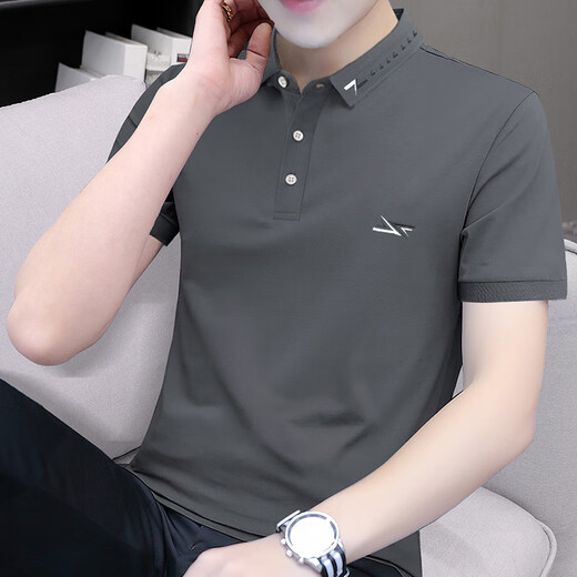 Aexmere Perlenboden Baumwolle Paul bestickte Polo-Hemd Herren schlanker Kurzarm T-Shirt T-Shirt Sommer Revers Top S5012 Weiß M.