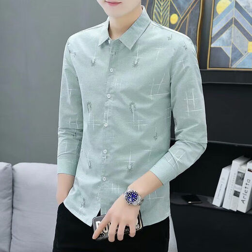 Pei Shiyan 2025 new spring and summer shirt men's long-sleeved plaid slim casual shirt formal men's shirt trendy men's khaki 9922 khaki S (high) quality (70-85Jin Jin is equal to about 0.5 kg)