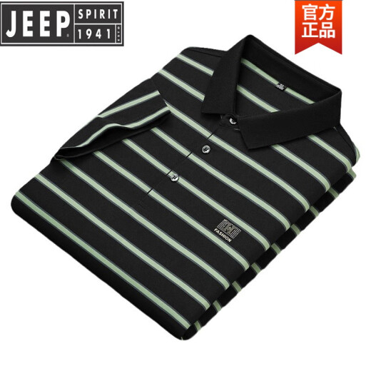 吉普（JEEP）高档夏季条纹T恤衫棉刺绣中年P0LO衫爸爸装现货保罗上衣男士新品 7371-深灰 M 48