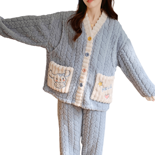 Korallenmerze Einschränkung Kleidung Herbst und Winterstil postpartale schwangere Frauen Pyjamas verdickt und im Winter Samt hinzugefügt, um Schwangerschaft zu stillen.
