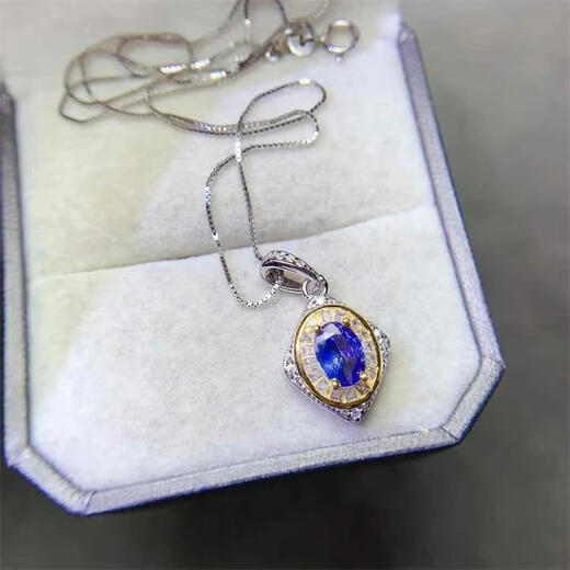 Fujiu natural tanzanite pendant for women 925 silver gold-plated two-color gemstone necklace 5*7mm new temperament birthday gift