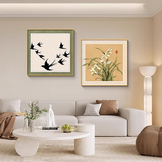 Ji Ledu Shishi Ruyi new Chinese restaurant decoration painting living room 2025 new simple light luxury high-end hanging painting mural Shishi Ruyi-B 30*30cm aluminum alloy frame gold-canvas