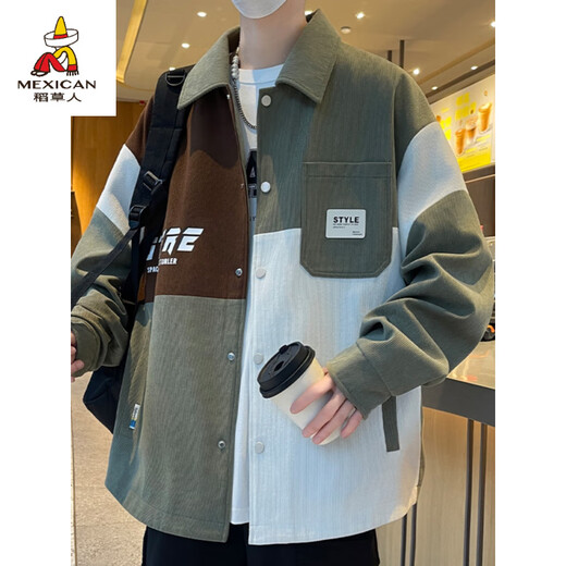 
Scarecrow (MEXICAN) Spring and Autumn Fatty Fashion Contrast Color Spliced ​​Shirt Jacket Men's Trendy Youth Plus Fat Plus Large Size Loose Casual Jacket D687 Jacket-Apricot Color 5XL Recommended 200-220Jin [Jin equals 0.5 kg]