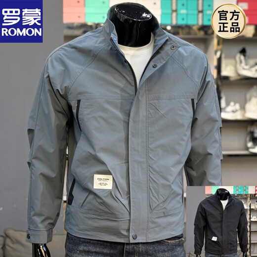 ROMON stand collar jacket men's spring and autumn gray handsome work jacket 2025 new men's casual tops new black L suitable for 120-140Jin Jin equals 0.5 kg