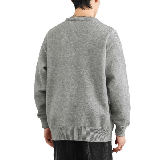 Xingsuyao (xingsuyao) 2024 new winter style pullover solid color thickened sweater trendy brand sweater trendy brand men's sweater long-sleeved round neck light gray MY901 Henry collar deer plush XL