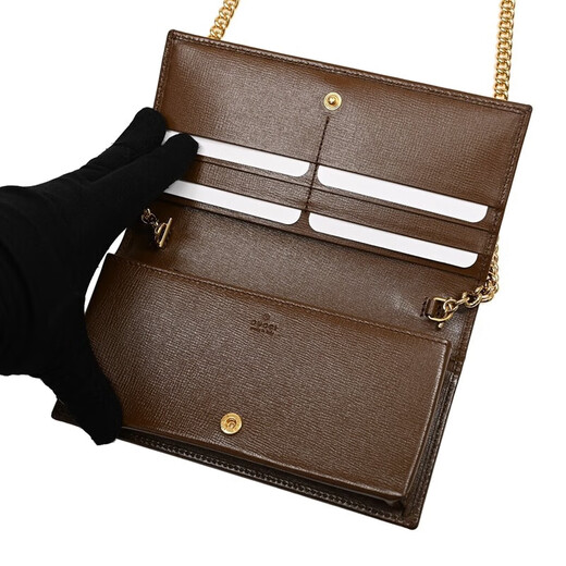 Gucci (GUCCI) women's bag 1955 series white leather spliced presbyopia canvas classic horseshoe buckle flip chain wallet 621892 92TCG 8563 ebony color