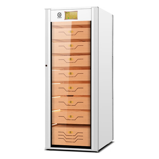 Bulldog cigar cabinet, constant temperature and humidity control, cedar wood compressor, cigar humidifier, red wine cabinet, dual-purpose ammonia removal, WiFi energy-saving, frequency conversion fingerprint lock, large capacity VC528, fourth generation VC528PLUS white with fingerprint lock WiFi remote
