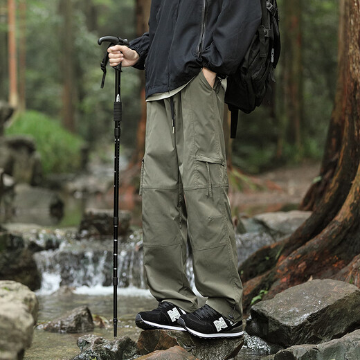 Homlean American outdoor work pants men's spring and summer loose wide-leg functional straight waterproof long trousers HT02 military green XL