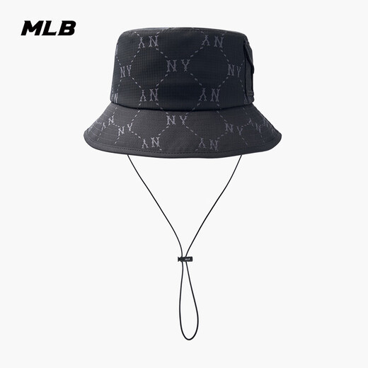 MLB官方男女简约时尚LOGO遮阳帽抽绳渔夫帽25夏季新款HTM01 纽约洋基队/黑色 M /59
