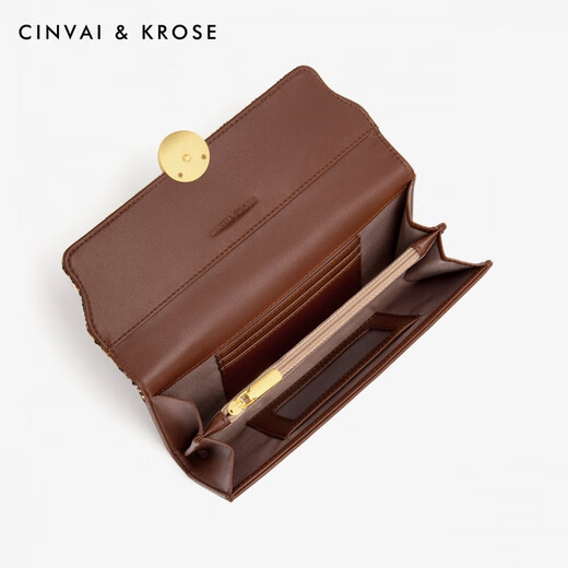 CinvaiKrose wallet women's long new coin wallet lock card wallet ladies clutch brown Brown gift box + tote bag