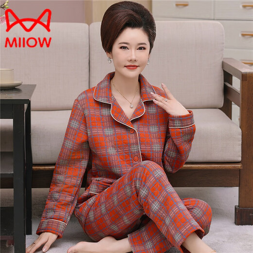 Cat Man (Miiow) Pyjamas âgés pour les femmes en automne et hivernis coton coton Mère d'âge moyen Mère d'hiver Coton de coton de la mezzanine maison de vêtements XP4872 M [80 Jin [Jin est égal à 0,5 kg]]]