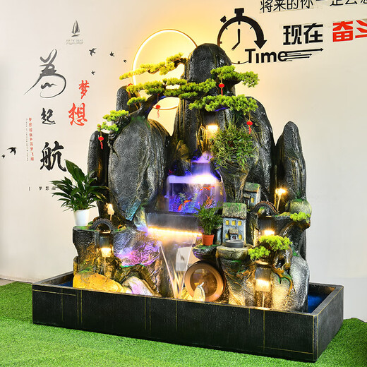 大型落地假山流水喷泉风水轮鱼池造景软装饰品摆件酒店客厅花园 新1518小号长宽高：105*55*100CM
