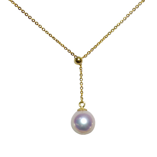 DYN seawater pearl pendant single Japanese akoya flower bead 18K gold y-shaped adjustable necklace perfect round mirror light 18Kbai gold + Tahitian black pearl 11-12mm