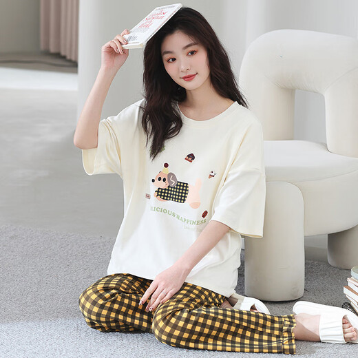 
Year of the Snake Year of the Nation Pajamas Women's Pure Cotton Summer Short Sleeve Trousers Red Loose Outdoor Outdoor Cotton Set YSH-687 L Code 100-120Jin [Jin equals 0.5 kg] Reservation shrinkage required