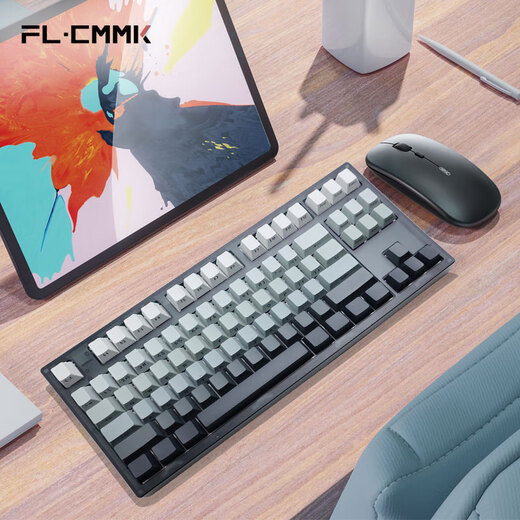 腹灵（FL·ESPORTS）MK870pro-有线单模机械键盘 黑曜石-白青烟侧刻键帽-青轴(段落轴) RGB灯光 游戏键盘
