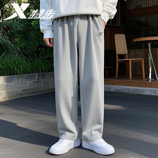 特步运动裤男裤夏季针织宽松束脚长裤梭织休闲直筒卫裤速干学生跑步裤 【针织直筒裤】黑色 L /175