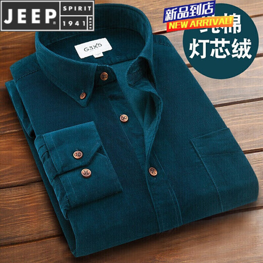 JEEP SPIRIT spring and autumn new shirt men's long-sleeved pure cotton corduroy brushed casual corduroy cotton shirt black 39 (recommended 115~130 Jin Jin equals 0.5 kg) 170/88A