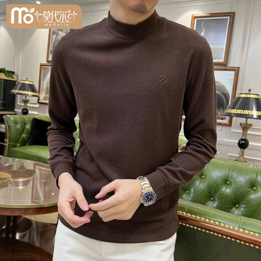 Modal counter skin-friendly and comfortable mid-collar double-sided velvet bottoming shirt for men in winter, warm inner layer with velvet slimming elastic top, apricot color XL 140-155Jin Jin equals 0.5kg