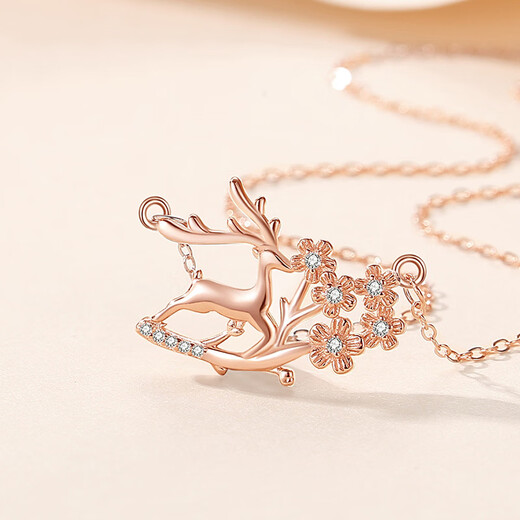 Wanlifu Original Yilu You Collier Women's Women's Sterling Silver S925 Collier Cerf et prune Internet Forest Forest Coréen Christmas Gift D687 Platinum (Chaîne transversale) 925 Silver