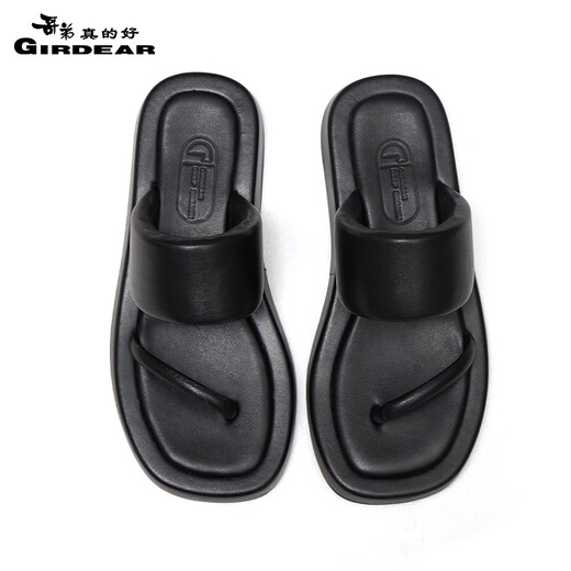 Hermano Di REALMENTE BUENO (Girdear) Zapatos de mujer Toe Fuera de oveja de piel de oveja Sandalias de zapatillas planas abiertas Ax14099 Negro 38