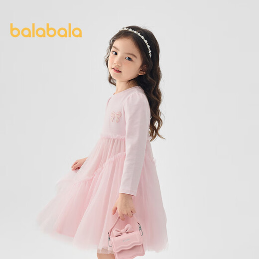 Balabala children's clothing girls dress children's knitted skirt 2025 spring bow mesh skirt sweet 209125111003