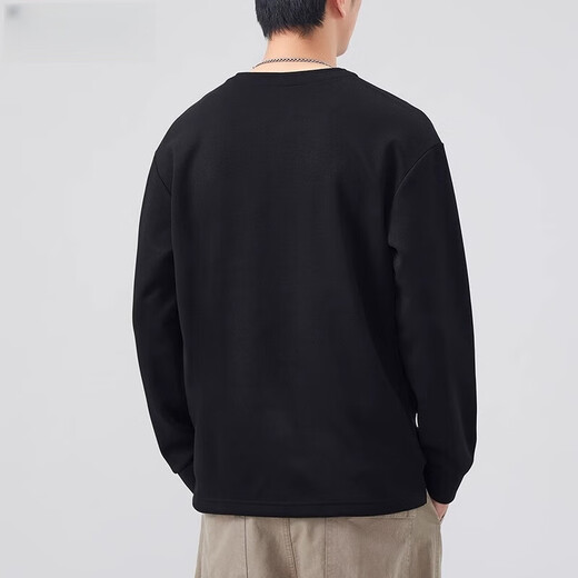 Jeanswest 2025 Henry collar black men's long-sleeved T-shirt autumn and winter tops autumn and winter sweatshirt men's inner layering shirt men black M