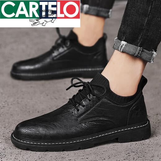 Cartelo casual zapatos de cuero de estilo británico para hombres ropa formal versátiles zapatos para hombres otoño jóvenes negros otoñales suaves zapatos de suela suave 9920 negro 40 zapatos deportivos tamaño