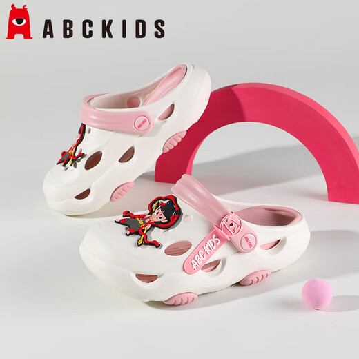 ABC Детская детская дырочка для мальчика мультфильм Nezha Sandals Девушки для девочек детские сандалии на открытом воздухе мужчины 8626 Белый порошок 34-35