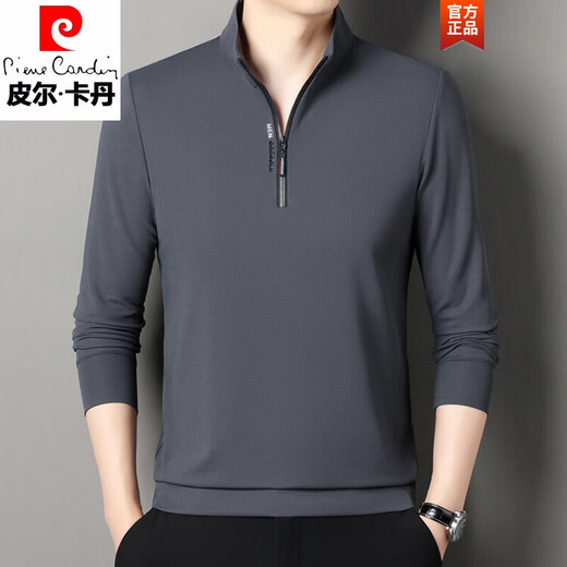 Pierre Cardin Herren-Stand-up-Kragen Sweatshirt für Frühling und Herbst 2025 NEUER LANGELEEVED T-SHIRT VERSATLE T-SHIRT STUFE POLO TOP Grey 9921 L 175/88A
